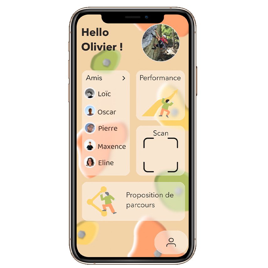 Interface Climb Form affichée sur écran devant un mur d’escalade